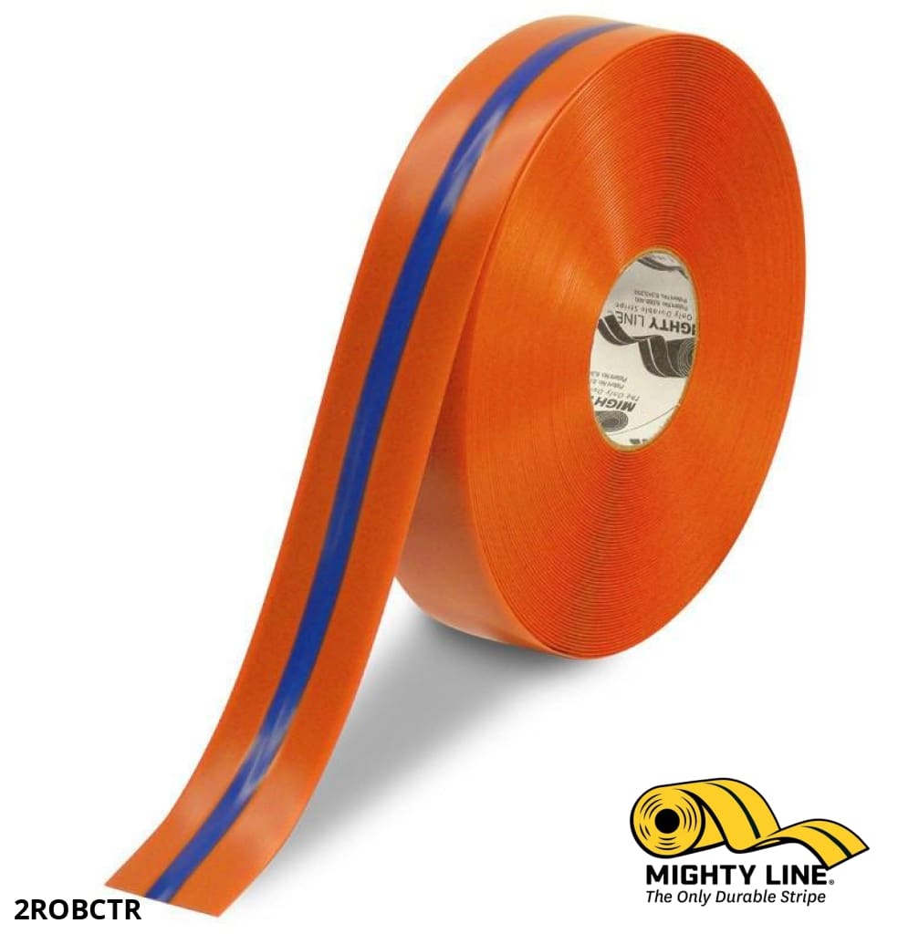 2" Orange Tape with Blue Center Line - 100'  Roll - Safety Floor Tape