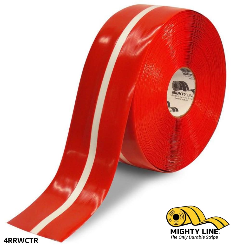 4" Red Tape with White Center Line - 100'  Roll - Safety Floor Tape