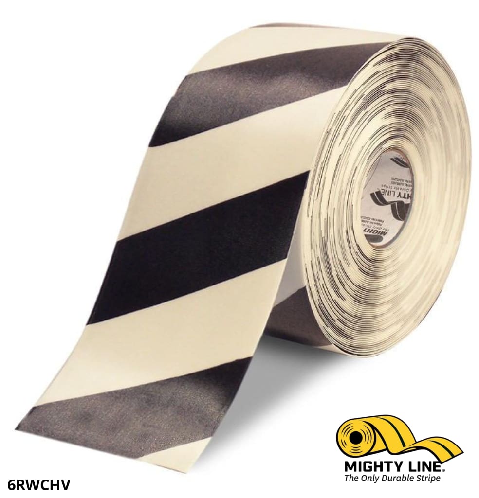 6" White Tape with Black Chevrons - 100'  Roll - Safety Floor Tape