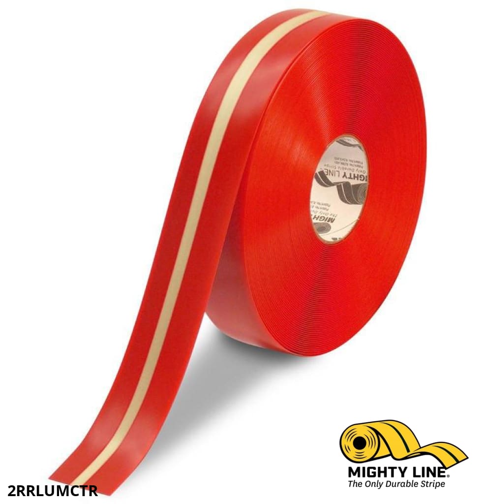 2" Red MightyGlow with Luminescent Center Line - 100'  Roll - Safety Floor Tape