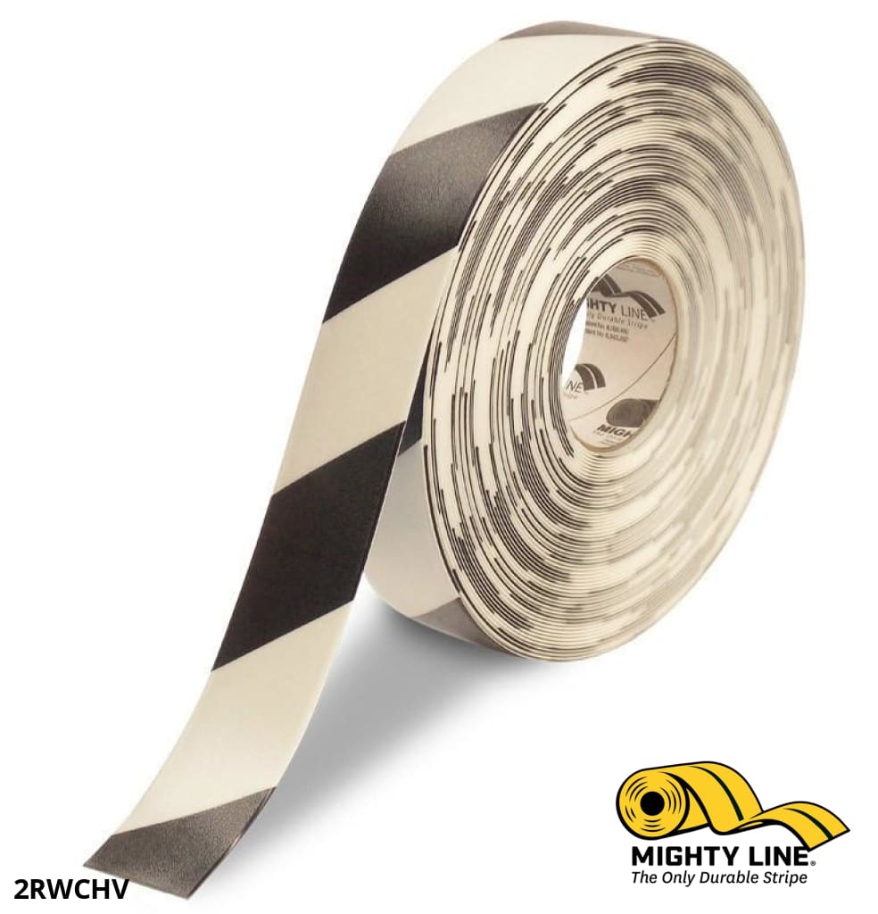 2" White Tape with Black Chevrons - 100'  Roll - Safety Floor Tape