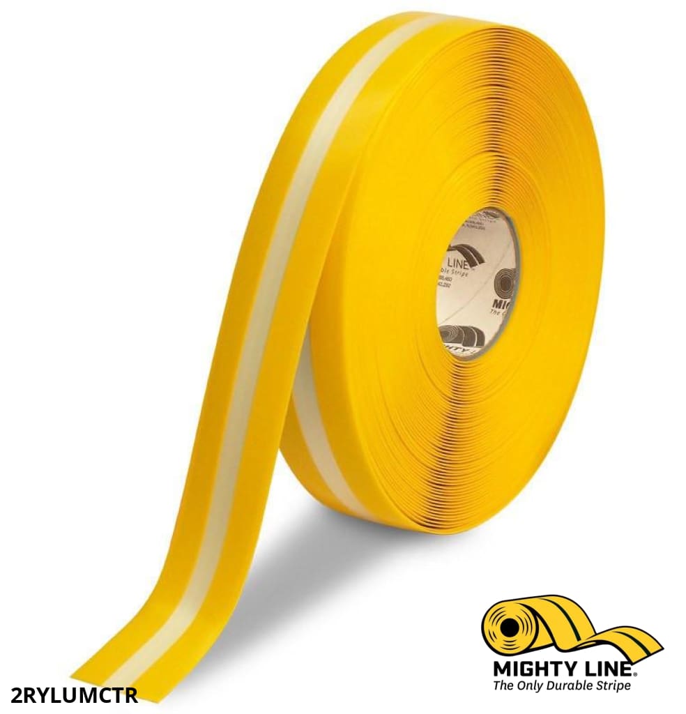 2" Yellow MightyGlow with Luminescent Center Line - 100'  Roll - Floor Tape & Safety Floor Tape