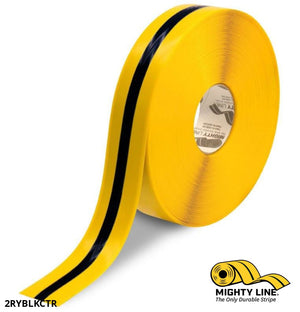 2" Yellow Tape with Black Center Line - 100'  Roll - Safety Floor Tape