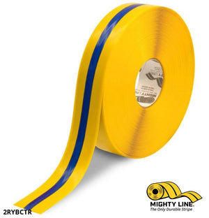 2" Yellow Tape with Blue Center Line - 100'  Roll - Safety Floor Tape
