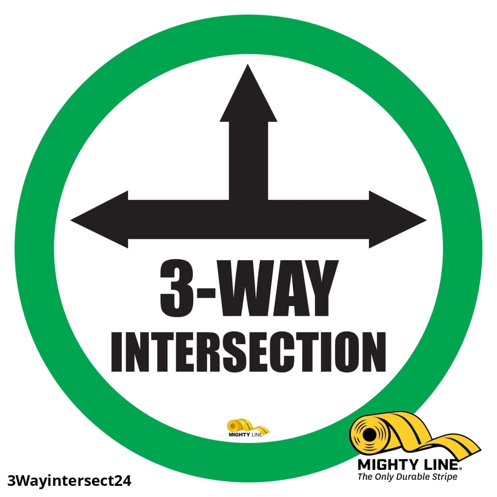 3 Way Intersection Mighty Line Floor Sign, Industrial Strength, 24" Wide