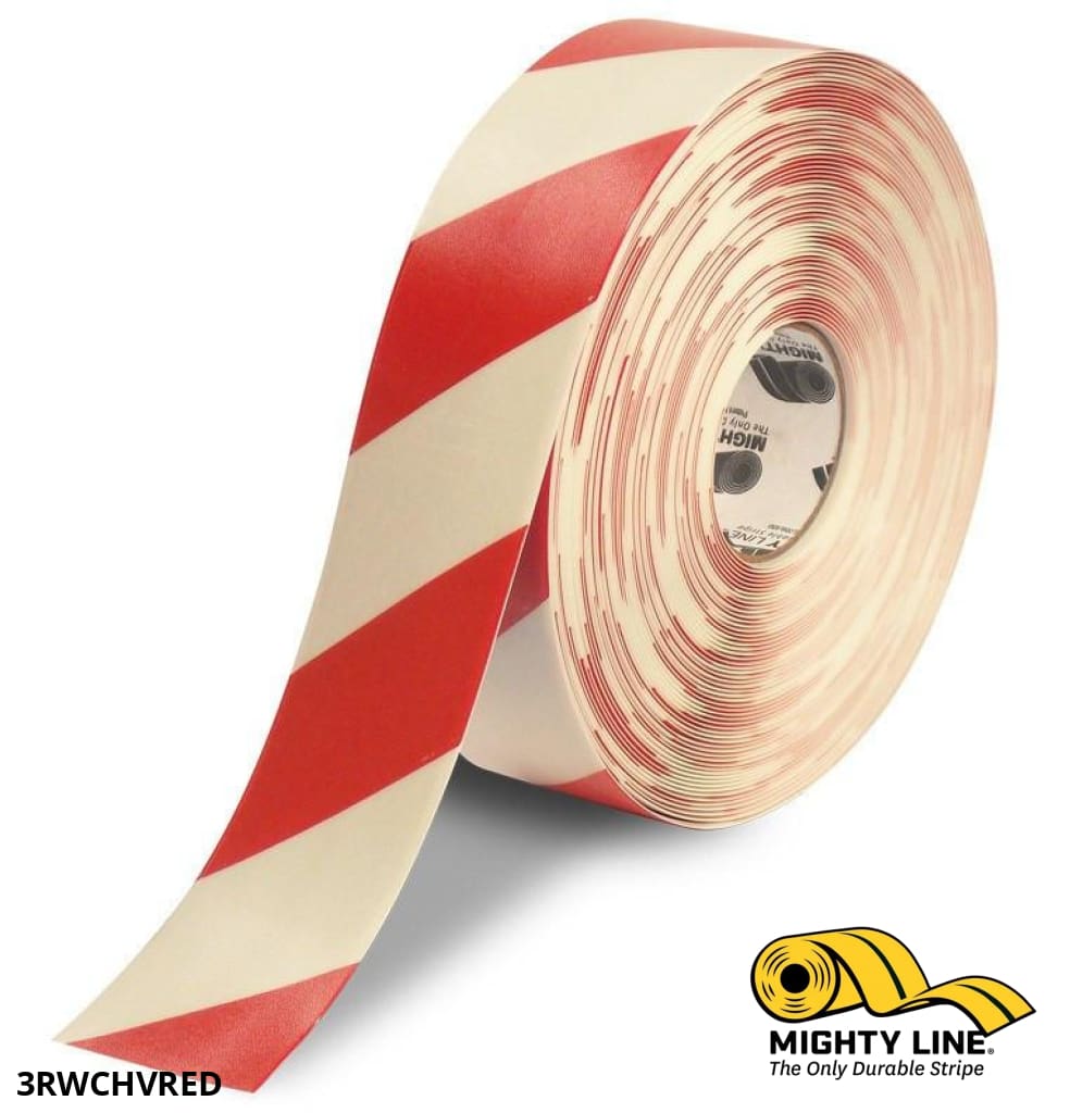 3" White Tape with Red Chevrons - 100'  Roll - Safety Floor Tape