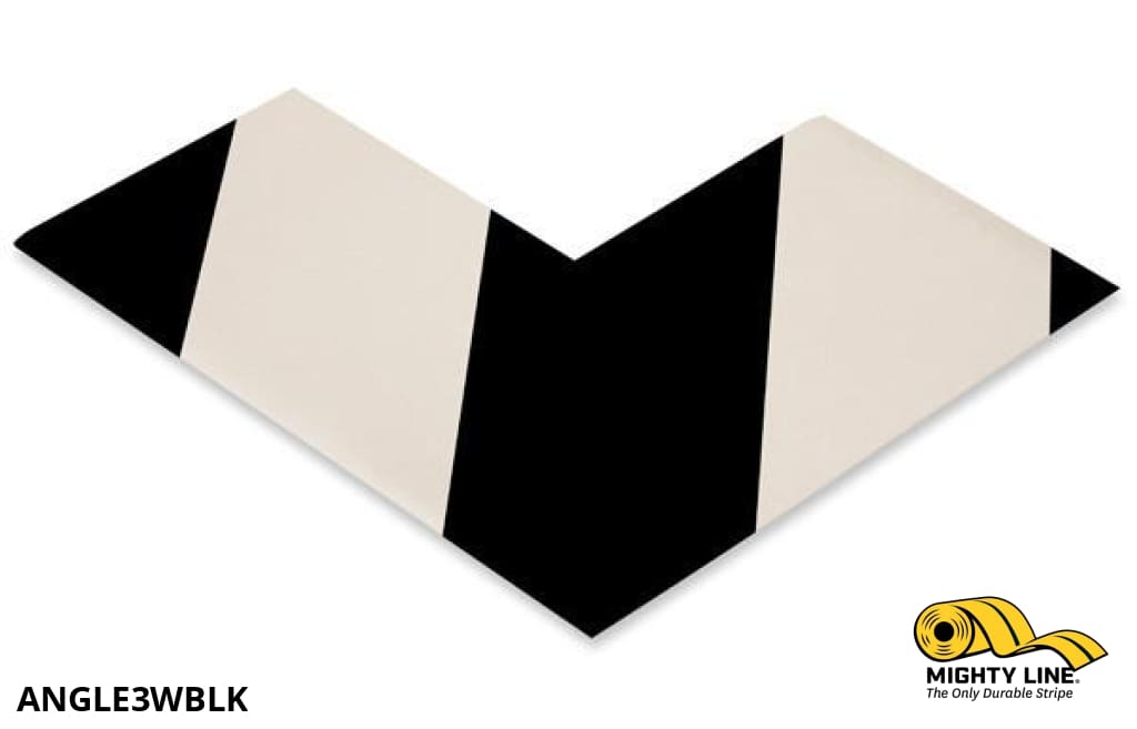 3" Wide Solid White Angle With Black Chevrons - Pack of 100 - Safety Floor Tape & Floor Marking