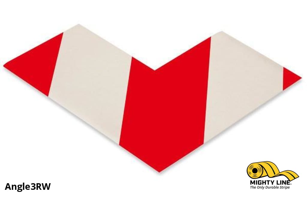 3" Wide Solid White Angle With Red Chevrons - Pack of 100 - Safety Floor Tape & Floor Marking