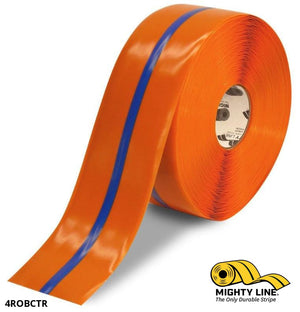 4" Orange Tape with Blue Center Line - 100'  Roll - Safety Floor Tape