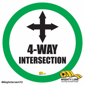4 Way Intersection Mighty Line Floor Sign, Industrial Strength, 12" Wide