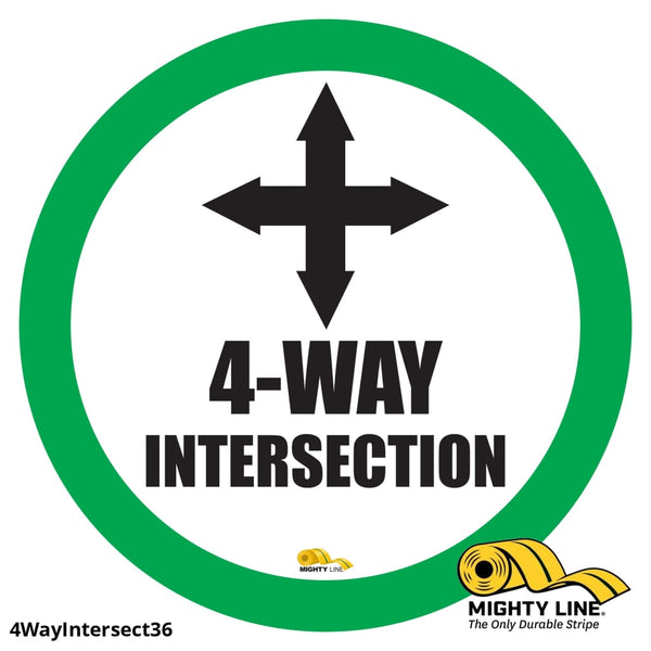 4 Way Intersection Mighty Line Floor Sign, Industrial Strength, 36