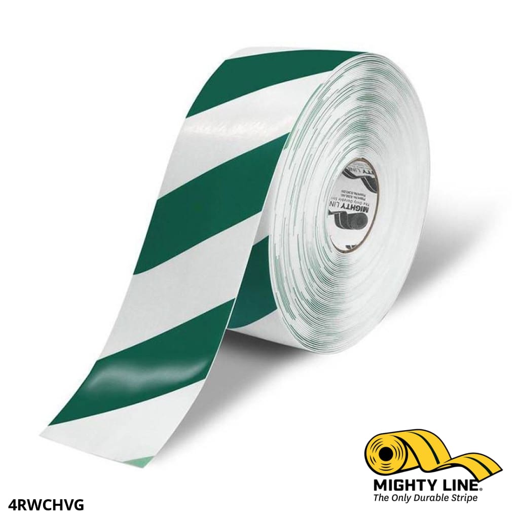 4" White Tape with Green Chevrons - 100'  Roll - Safety Floor Tape
