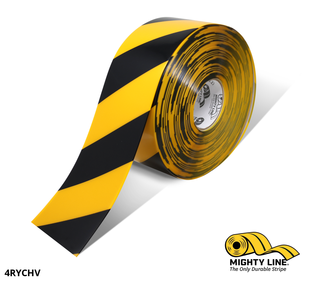 4” Yellow Floor Tape with Black Chevrons | Mighty Line Tape