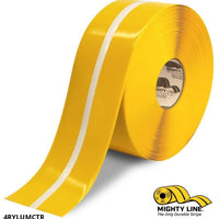 4" Yellow MightyGlow with Luminescent Center Line - 100'  Roll - Floor Tape & Safety Floor Tape