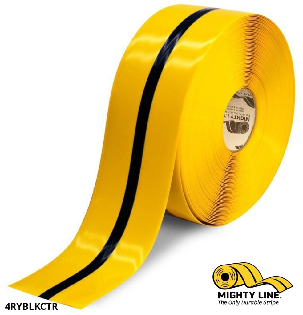 4" Yellow Tape with Black Center Line - 100'  Roll - Safety Floor Tape
