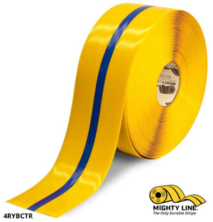 4" Yellow Tape with Blue Center Line - 100'  Roll - Safety Floor Tape