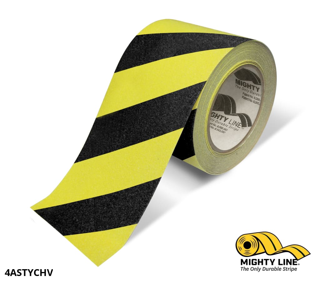 4" Yellow With Black Chevrons Anti-Slip Floor Tape - 60' Roll