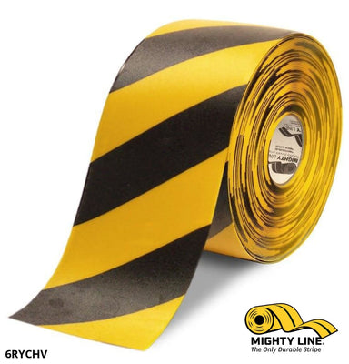 6” Yellow Floor Tape with Black Chevrons – 100’ Roll