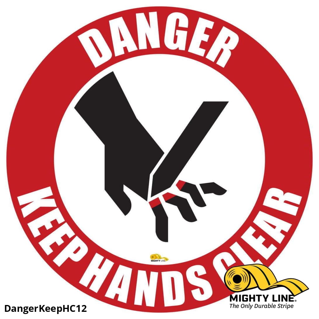 Caution Keep Hands Clear, Mighty Line Floor Sign, Industrial Strength, 12" Wide