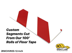 Custom Cut Segments - 2" White Tape with Red Diagonals - 100'  Roll