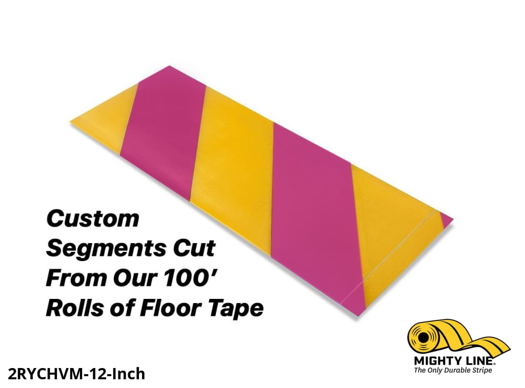 Custom Cut Segments - 2" Yellow Tape with Magenta Diagonals - 100'  Roll