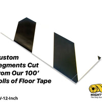 Custom Cut Segments - 3" White Tape with Black Diagonals - 100'  Roll