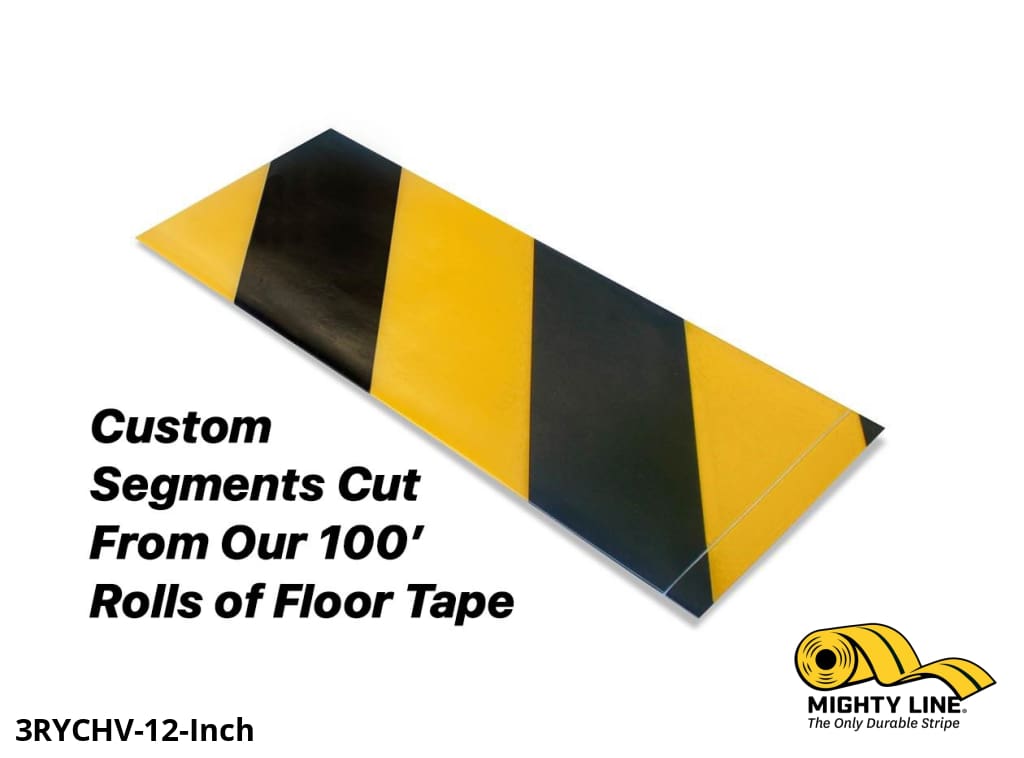 Custom Cut Segments - 3" Yellow Tape with Black Diagonals - 100'  Roll