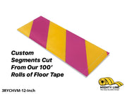 Custom Cut Segments - 3" Yellow Tape with Magenta Diagonals - 100'  Roll
