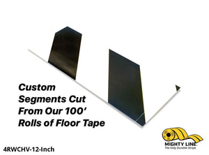 Custom Cut Segments - 4" White Tape with Black Diagonals - 100'  Roll