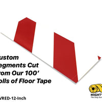 Custom Cut Segments - 4" White Tape with Red Diagonals - 100'  Roll
