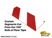 Custom Cut Segments - 6" White Tape with Red Diagonals - 100'  Roll