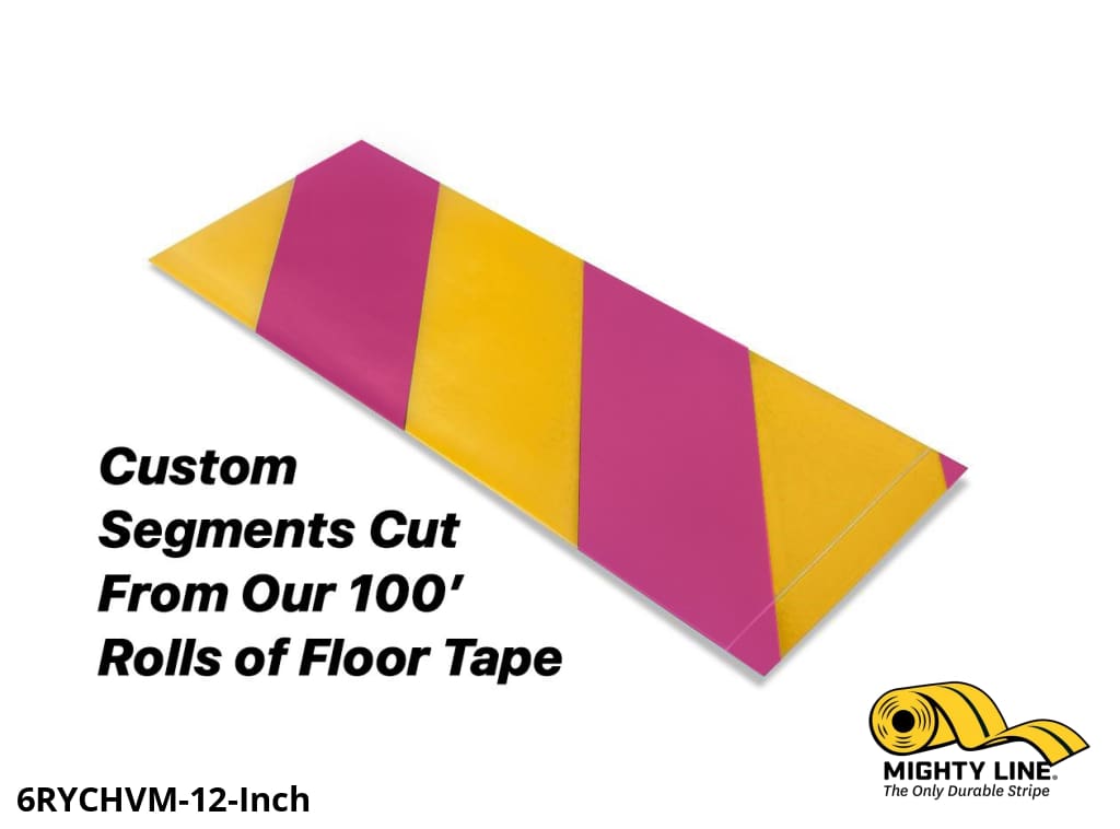 Custom Cut Segments - 6" Yellow Tape with Magenta Diagonals - 100'  Roll