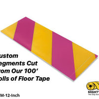 Custom Cut Segments - 6" Yellow Tape with Magenta Diagonals - 100'  Roll