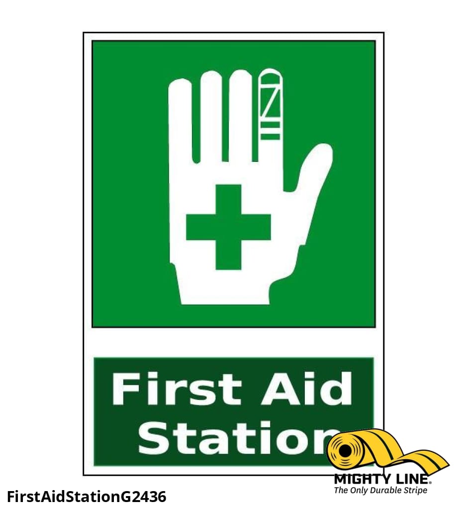 First Aid Station Sign (Green#2) - 1 Sign - Floor Marking