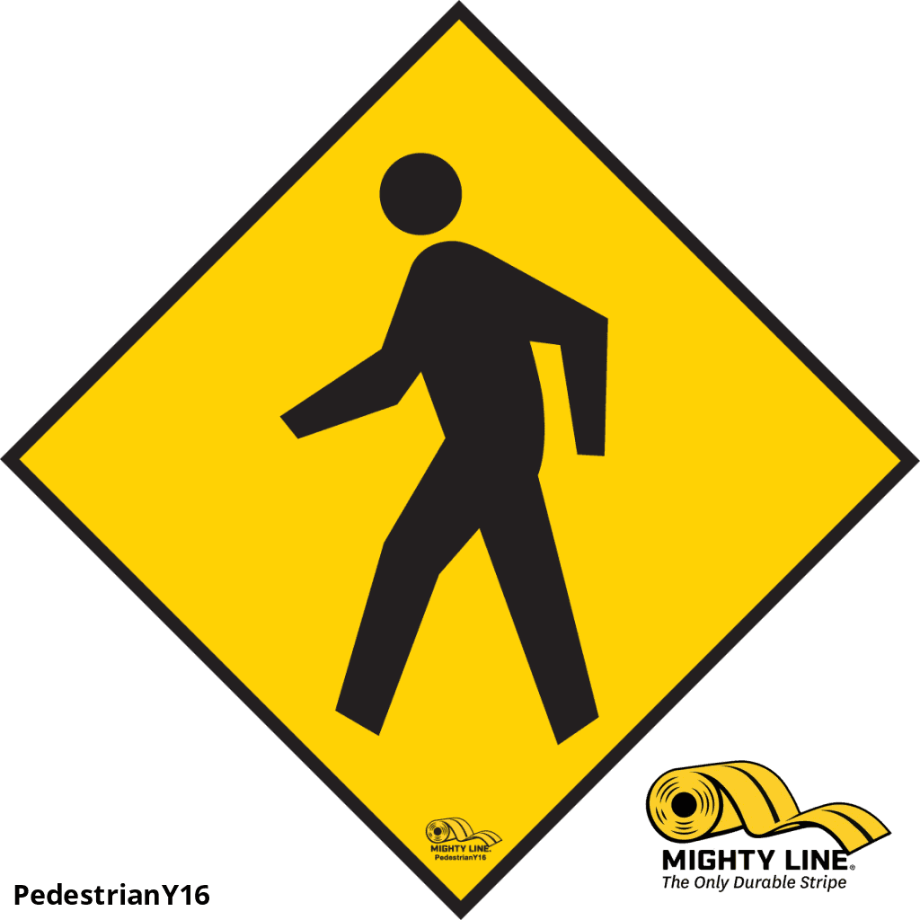 Pedestrian Yellow, Mighty Line Floor Sign, Industrial Strength, 16" Wide
