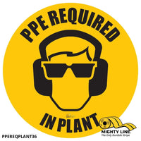 PPE Required in Plant, Mighty Line Floor Sign, Industrial Strength, 36" Wide
