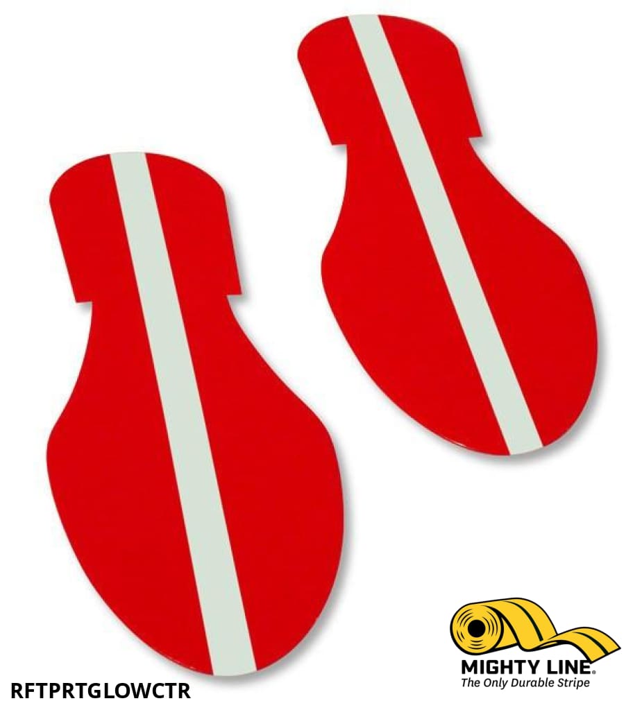RED Footprint With Luminescent Center Line - Pack of 50 - Floor Marking & Safety Floor Tape