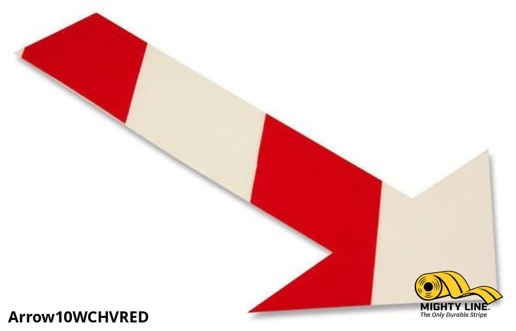 Solid WHITE Arrow With Red Chevrons - Pack of 50 - Floor Marking & Safety Floor Tape