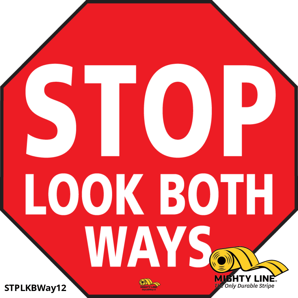 Stop Look Both Ways Floor Signs
